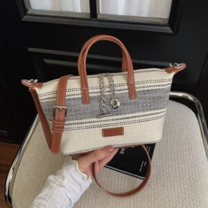 High-end Canvas Striped Handbag For Women, 2026 Summer New French Fashion Shoulder Bag, Crossbody Dumpling Bag