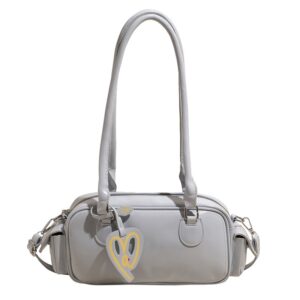 Oil Waxed Leather Boston Bowling Bag For Women, New Design, Heart Charm, High End Feel, Large Capacity Shoulder Bag.