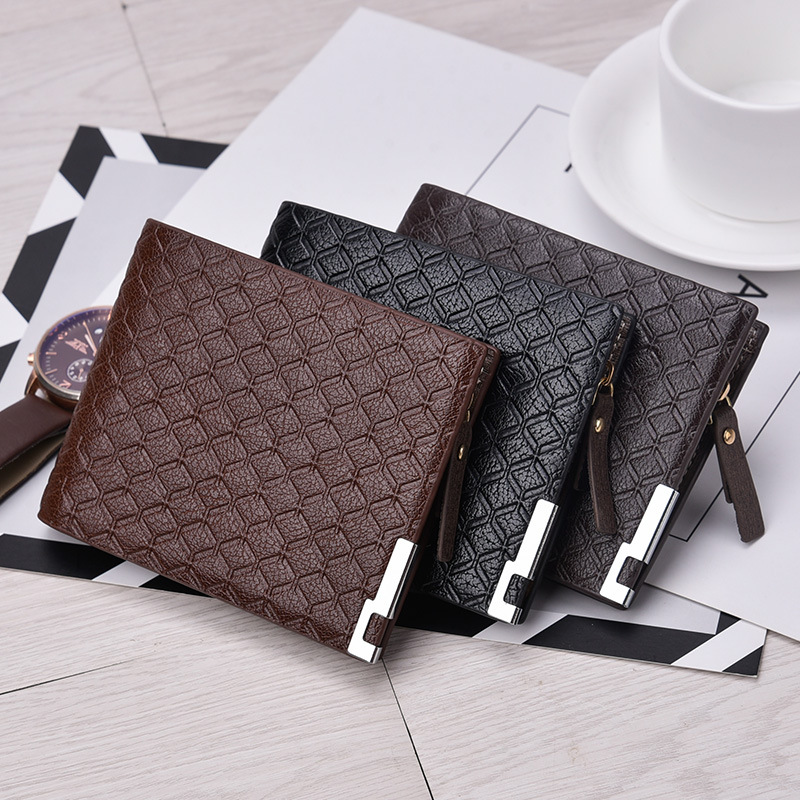 Multi-Card Slot Business Short Plaid Horizontal Coin Purse Zipper Wallet Men's Card Holder - Image 3