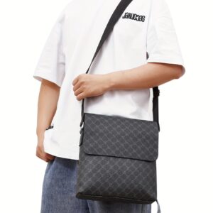 Luxury Monogram Pattern Flap Messenger Bag For Men Retro Printed PU Leather Casual Office Travel Crossbody Shoulder