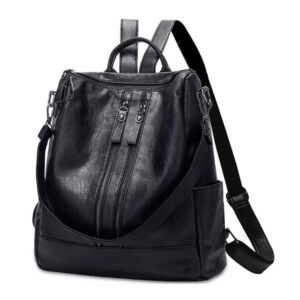 Women Soft School Leather Black Casual Multifunctional College Bag Large Capacity Shoulder Bags Travel Tote Backpack