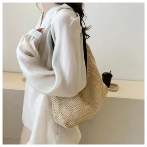 Women Woven Shoulder Large Capacity Casual Portable Top Handbags Knitting Holiday Beach Shopping Bag 250312