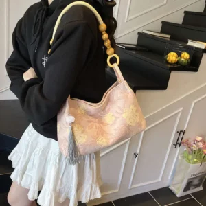 Trendy Chinese Crossbody Small For Women Fashionable National Style Bucket Simple Commuter Underarm Bag