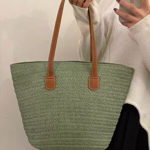 New Solid Color Straw Women, Versatile Shoulder Woven Large Capacity Tote Bag, Beach Bag For Seaside Vacations