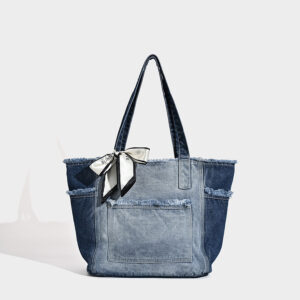 Large Capacity Washed Denim College Student Class Tote Simple And Versatile Lazy Style Crossbody Bag