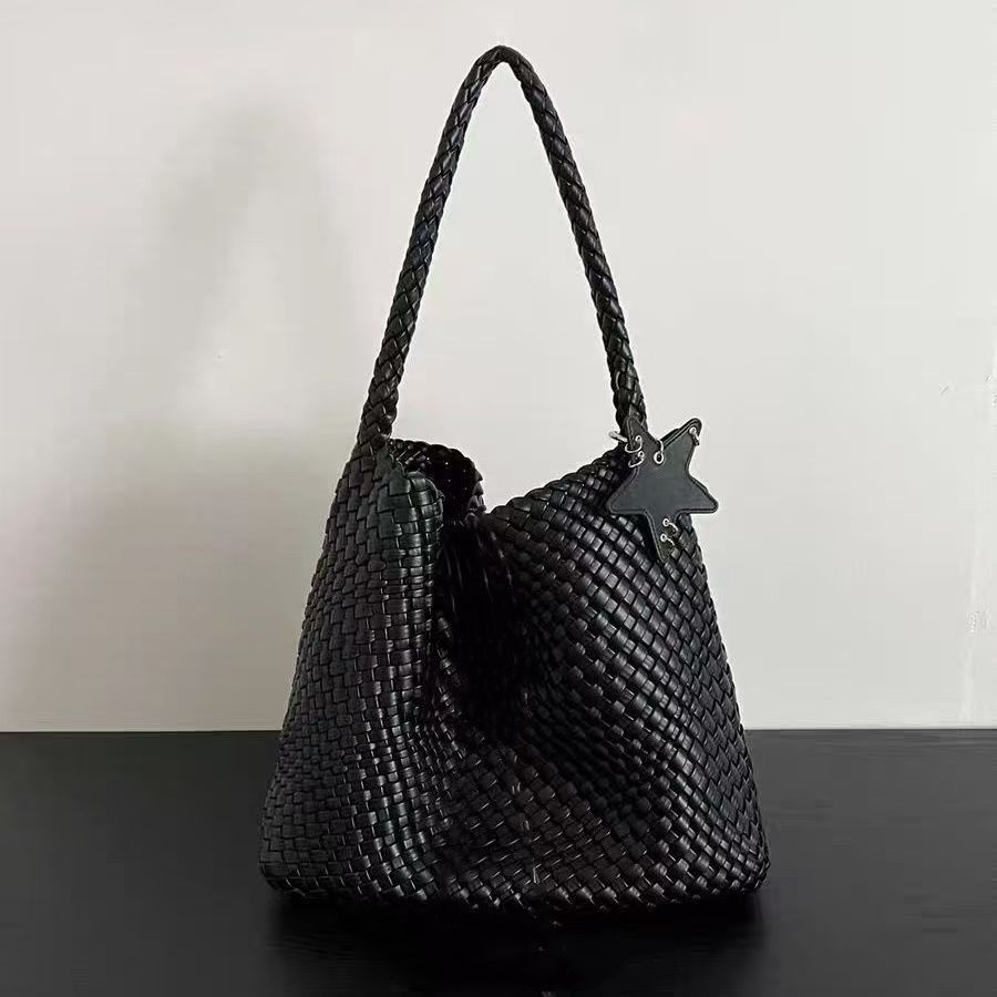 Champagne Color Woven Pattern Tote For Women, Large Capacity, Handheld And Shoulder Bucket Bag - Image 7