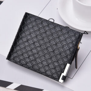 Multi-Card Slot Business Short Plaid Horizontal Coin Purse Zipper Wallet Men’s Card Holder
