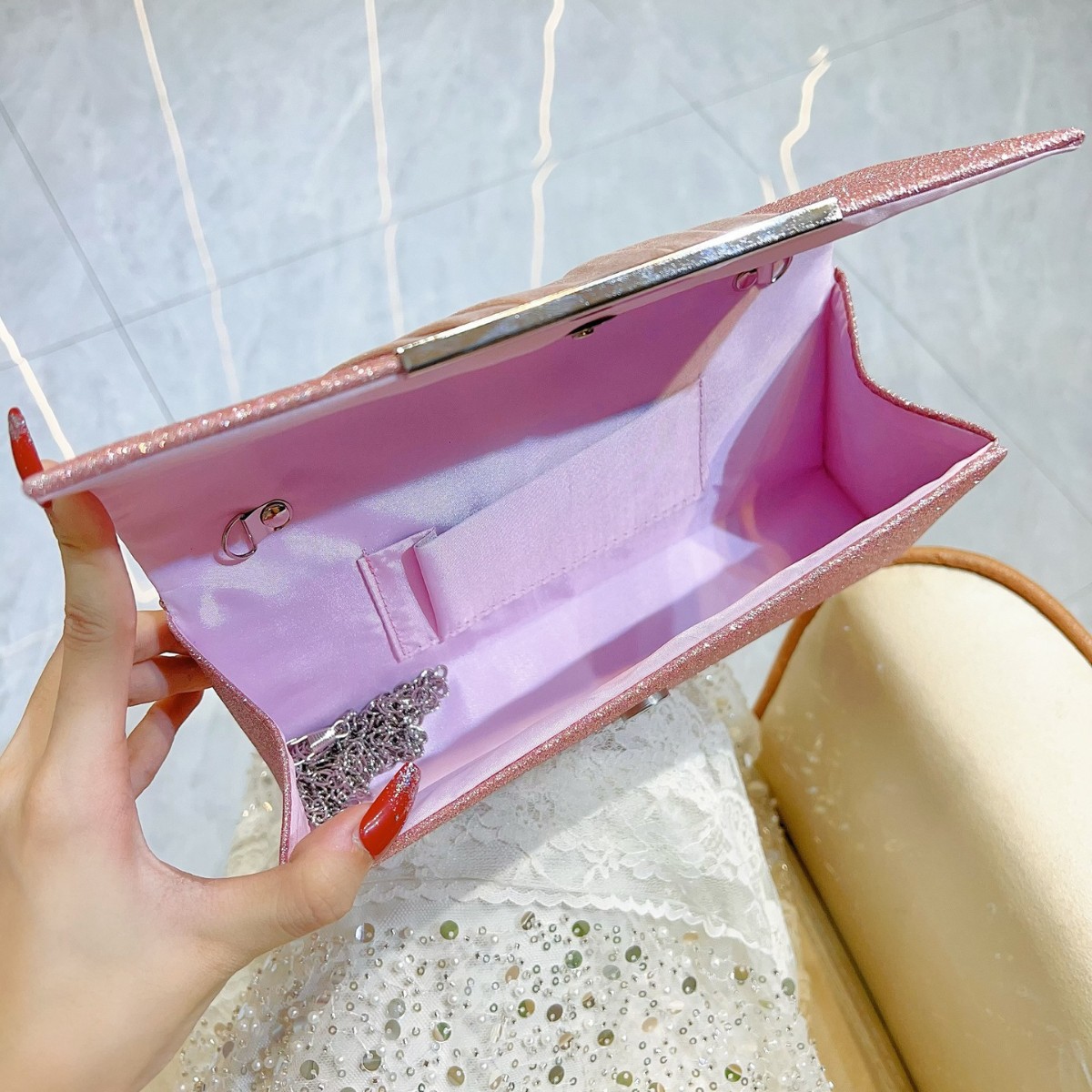 New Clutch Sequin Pleated Women's Evening Flap Luxurious Shoulder Crossbody Bag - Image 3