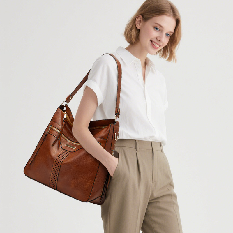 PU 2026 New Fashion Middle-aged Shoulder Large Capacity Soft Leather Retro Women's Hand Bag - Image 4