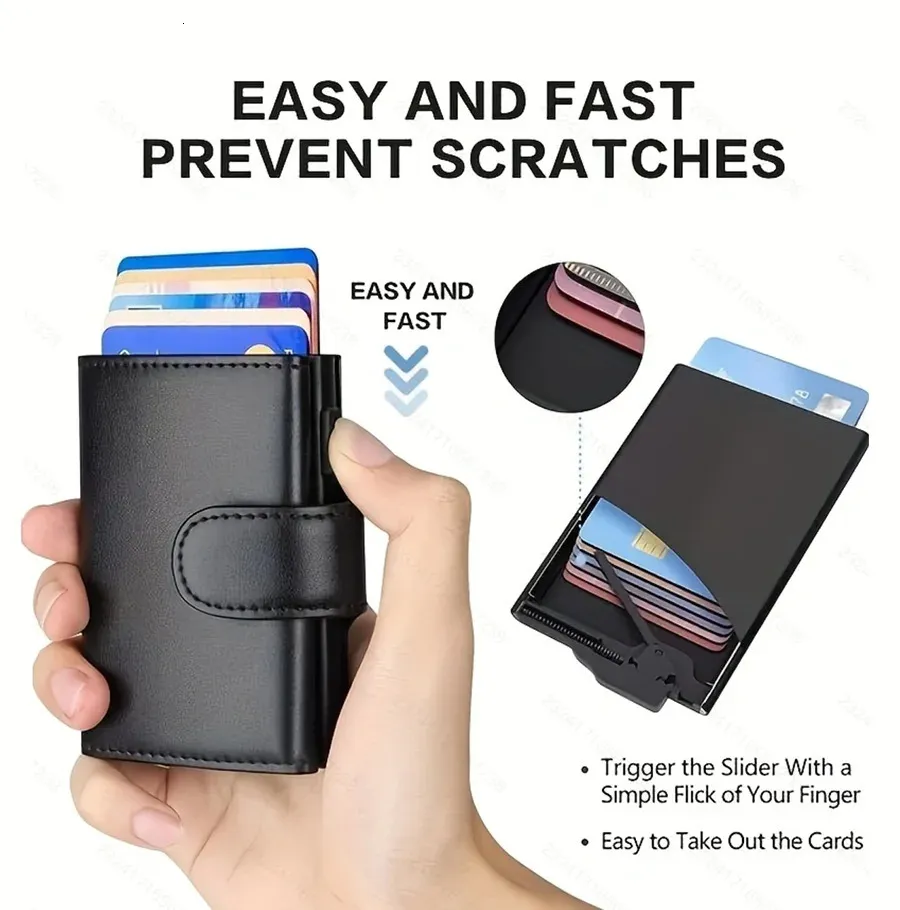 RFID Mini Mens Wallet Automatic Pop-up Card Holder With Coin Pocket 250701 - Image 2