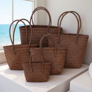 Retro Imitation Rattan Handbag Straw Woven Handmade Tote/Shoulder Fashionable And Versatile Bamboo Bag for Women