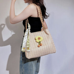 Handmade Woven Straw Tote For Women Trend Retro Large Capacit Shoulder Bag DIY Material Kit Versatile Fashion