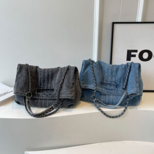 Cross-Border New Women’s Large Capacity Commuter Fashion Denim Tote Chain Strap Single Shoulder Crossbody Bag