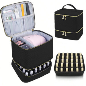 Cross-Border Hot-Selling Double-Layer Elevated Large Capacity Portable Toiletry Makeup Nail Polish Storage Bag