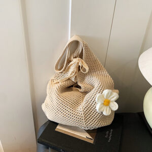 Summer Beach Woven Large Capacity Tote For Women 2026 Casual Vacation Hollow Flower Shoulder Underarm Bag Trendy