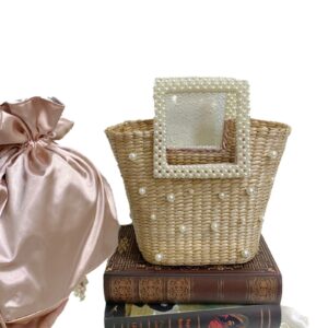 Women’s Bags Retro Seaside Holiday Beach Hand Woven Simple Pearl Beaded Large Capacity Vegetable Basket Straw Bag Bucket