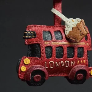 Lambskin Leather Hipster London Bus Cartoon Omnibus Croissant Original Pure Handmade Pumpkin Key Pendant Gift Customize