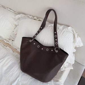 Large-capacity Punk Motorcycle With Rivets, Commuter Tote Bag, 2026 New Vintage Fashion Handbag And Shoulder Bag For