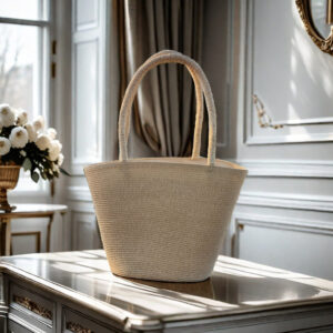Large Capacity French Style Straw For Travel And Vacation, Simple Striped Tote Commuter Shoulder Bag, Basket Bag