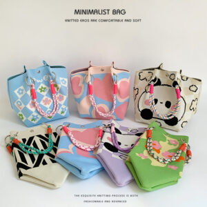 Bucket For Women With Cartoon Pattern, Cute And Casual, Versatile Underarm Lunch Bag, Knitted Handbag, Shoulder Bag