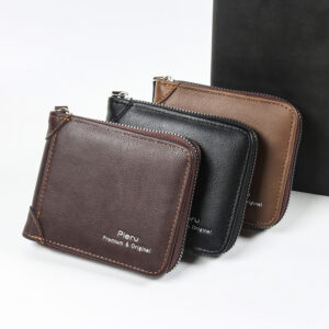 New Men’s Short Wallet Multi-function Large-capacity Horizontal Multi-card Position Three-fold Zipper Change Bag