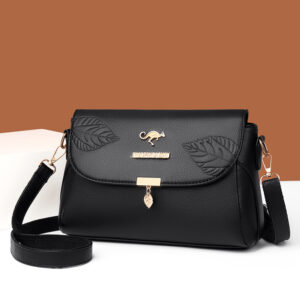 Women’s one-shoulder diagonal lady’s multi-layer fashion embossed leaf square bag new cross-border exclusive