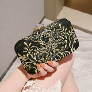 High-end Black Gold Embroidered Evening Clutch Premium Handbag, Party Small Bag, Matching Dress Bag For Women