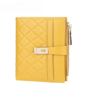 Women Short Quilted Wallet, Diamond Lattice Multi Slots Purse, Buckle Zipper Coin Card Holder