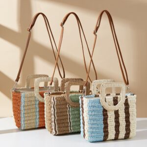 2026 New Bohemian Style Straw Women’s Striped Large Capacity Woven Bag Fashionable Vacation