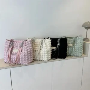 Women Bag Quilted Padded Fashion Pleated Bubbles Cloud Shoulder Bags Large CapacityTote Bucket Er Ruched Handbags 250107
