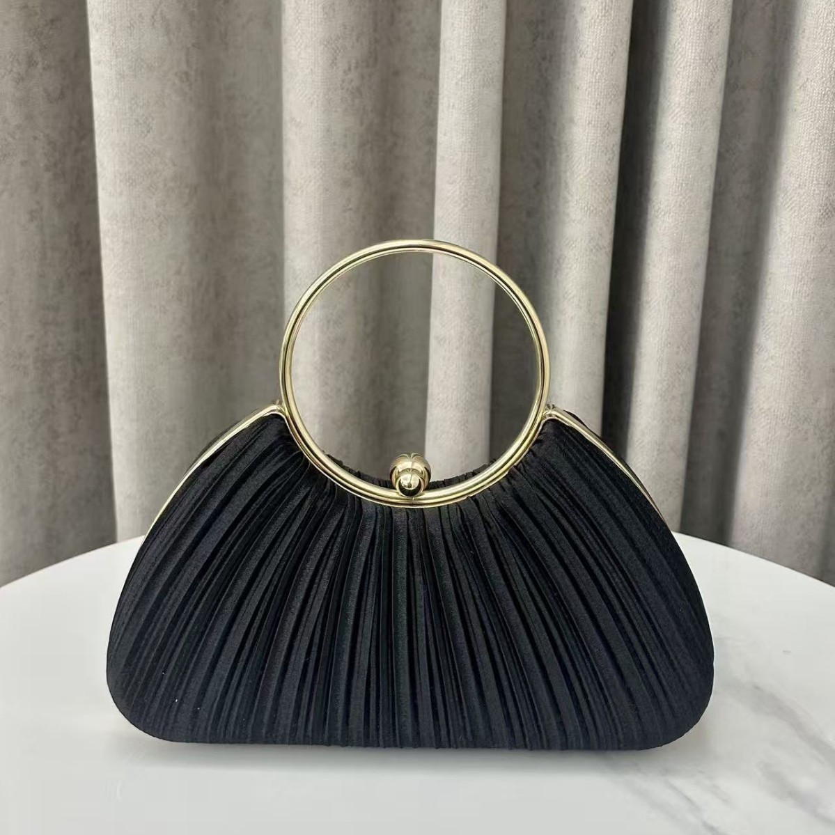 New Pleated Evening Women's Socialite Elegant Party Dress Bag Clutch Ring Handbag