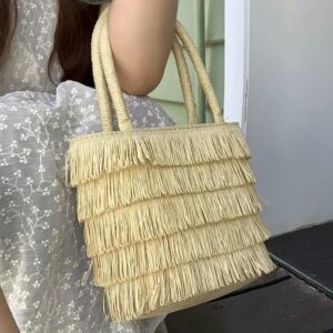 Idyllic Handmade Straw Handbag Women’s Summer 2026 New French Seaside Fringed Beach Woven Bag