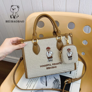 Bags Source Factory Embroidered Canvas Bear Handbag Crossbody Women’s Casual Shoulder All match Commuter Tote Bag