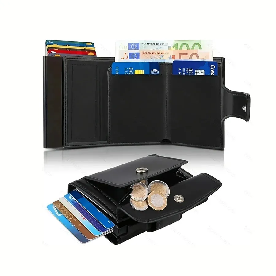 RFID Mini Mens Wallet Automatic Pop-up Card Holder With Coin Pocket 250701 - Image 4