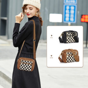 Women’s Crossbody Colorblock Checkerboard Shoulder Bags Adjustable Guitar Straps Fashion Wallets