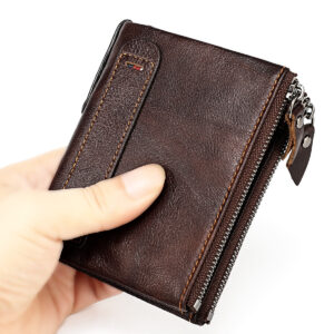Women’s short fashion handbag leather anti RFID theft double zipper change bag multifunctional wallet
