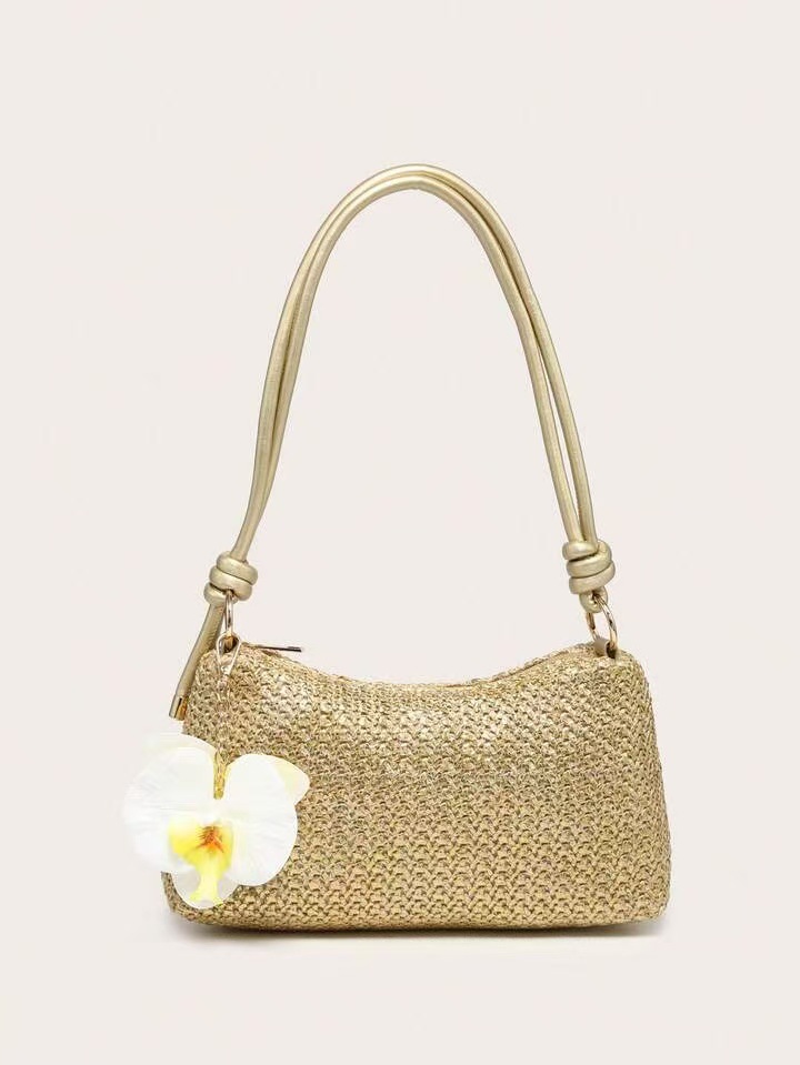 Women's Casual Straw Shoulder with Chain High Quality Summer Essential Underarm Bag - Image 2