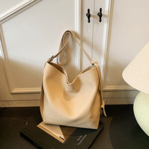 Casual Versatile Large Capacity Women’s Shoulder 2026 Summer Fashion Soft Leather Lychee Pattern Crossbody Bucket Bag