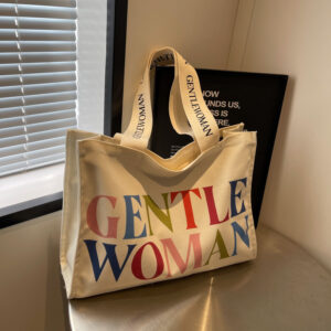 Gentle Woman Casual Large Capacity Textured Shoulder 2026 New Painted Printed Letter Canvas Bag