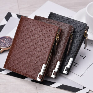 Multi-Card Slot Business Short Plaid Horizontal Coin Purse Zipper Wallet Men’s Card Holder