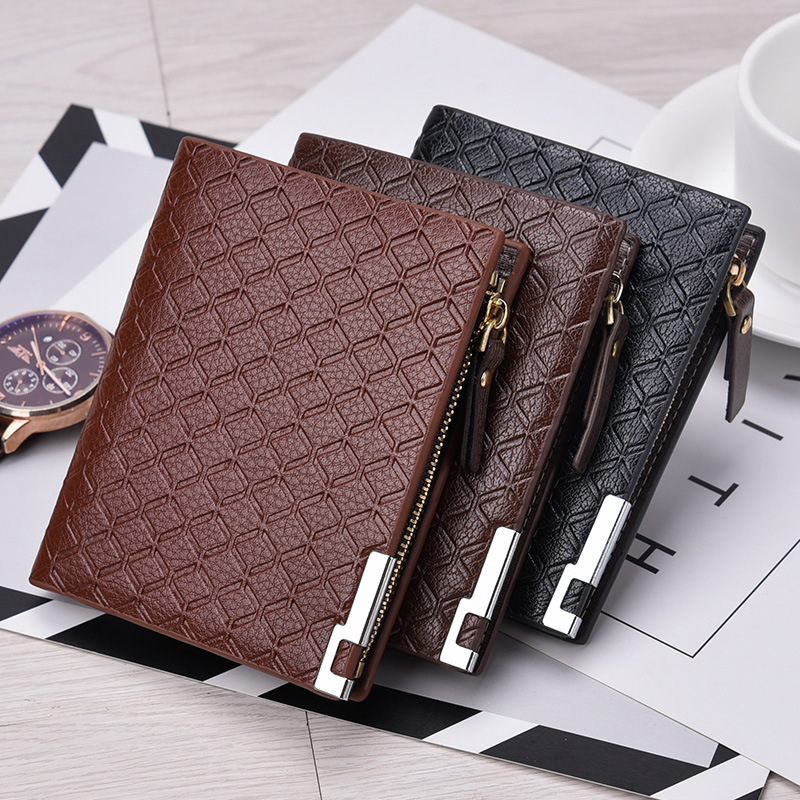 Multi-Card Slot Business Short Plaid Horizontal Coin Purse Zipper Wallet Men's Card Holder
