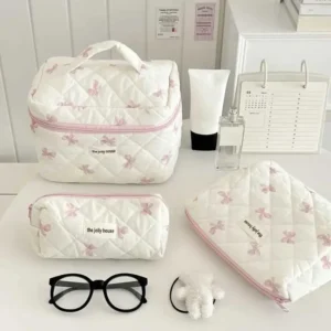 Korea Bow Print Womens Large Capacity Portable Box Used As A Travel Toilet Makeup Storage Bag Y241023