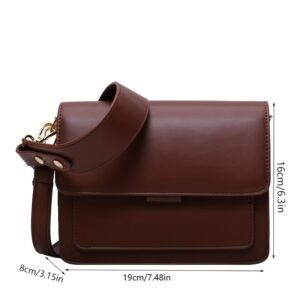 Retro Square Leather Mini Crossbody Bag Women Adjustable Wide Strap Daily Shoulder Hand Purse