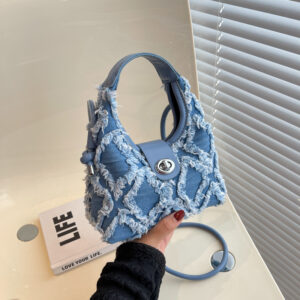 New women’s summer niche denim rhombus underarm simple folds hot girl hand-held shoulder Messenger bag