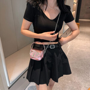 for Women New Mini Shiny Letter Underarm Trendy Lipstick Earphone Korean Style Chain Crossbody Bag