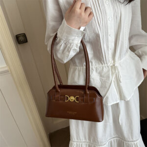 Moon‑Buckle Baguette Bag Women Solid‑Color Underarm Shoulder Purse