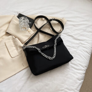 Women’s large capacity commuter black nylon shoulder crossbody bag