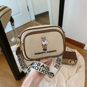 Women’s Stylish Crossbody with Bear Design Large Capacity Small Square Shoulder Bag New Style for Casual Use