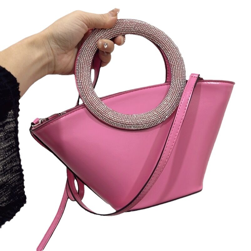 Women's Bags Same 24 New Tote Bring Diamond Round Handle Hand Held Basket Shoulder Messenger Bag - Image 5