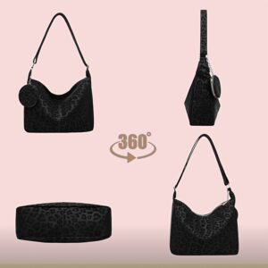 Women Leopard Print Shoulder Bag With Small Coin Purse Retro Fashion Underarm Handbag